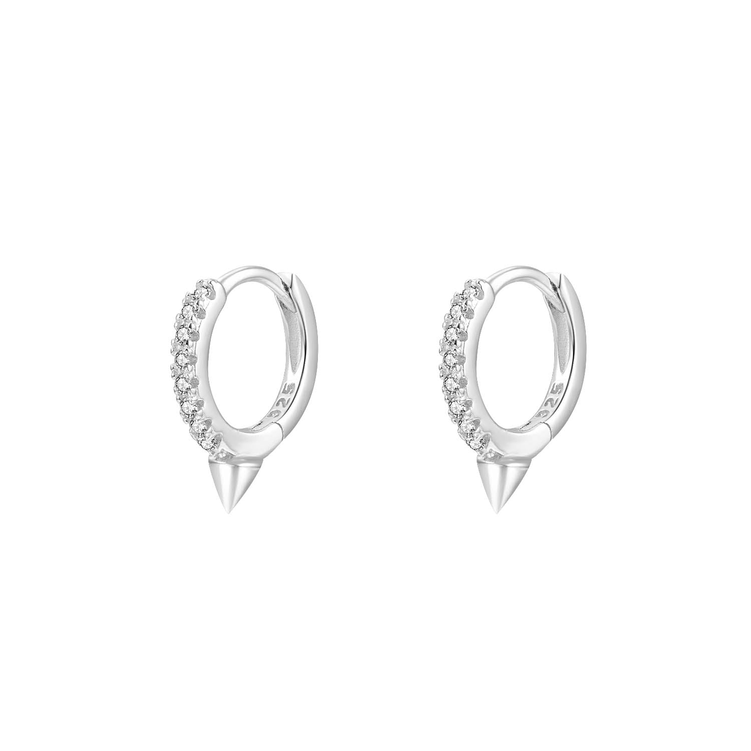 CZ Spike Huggie Silver Earrings