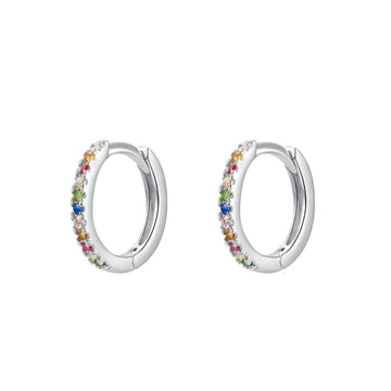 Rainbow Line Silver Huggie Earring