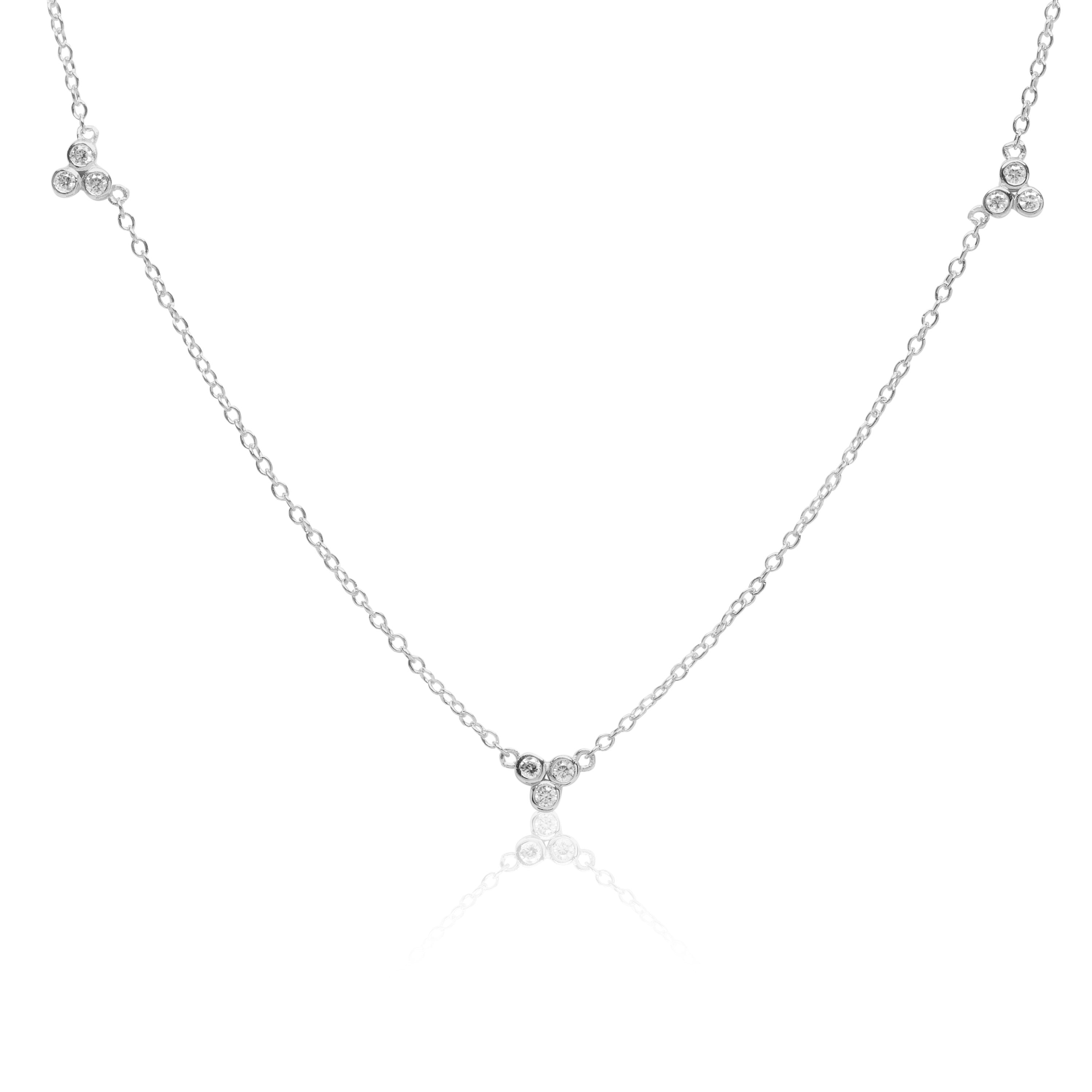 Treble Zirconia Drop Silver Necklace