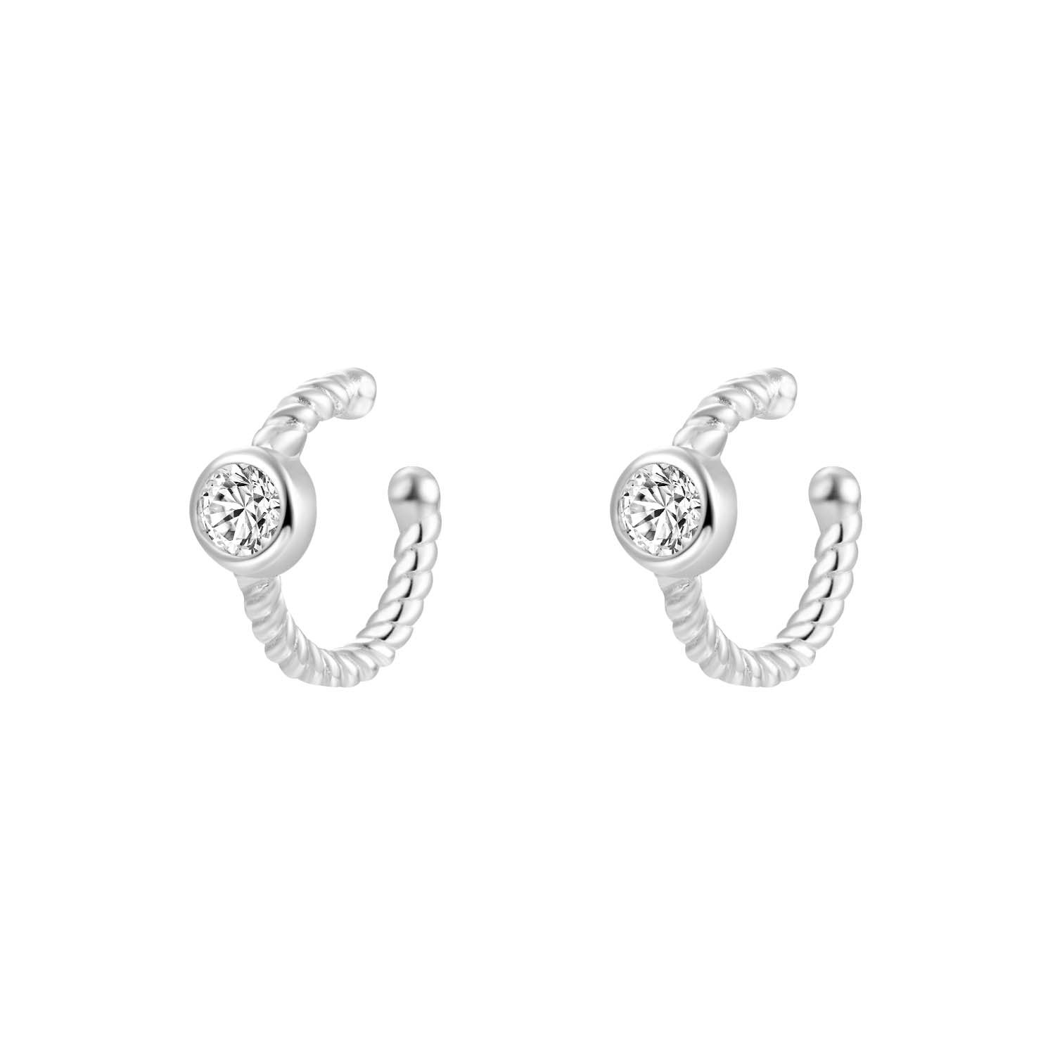 CZ Beaded Cuff Silver Earring