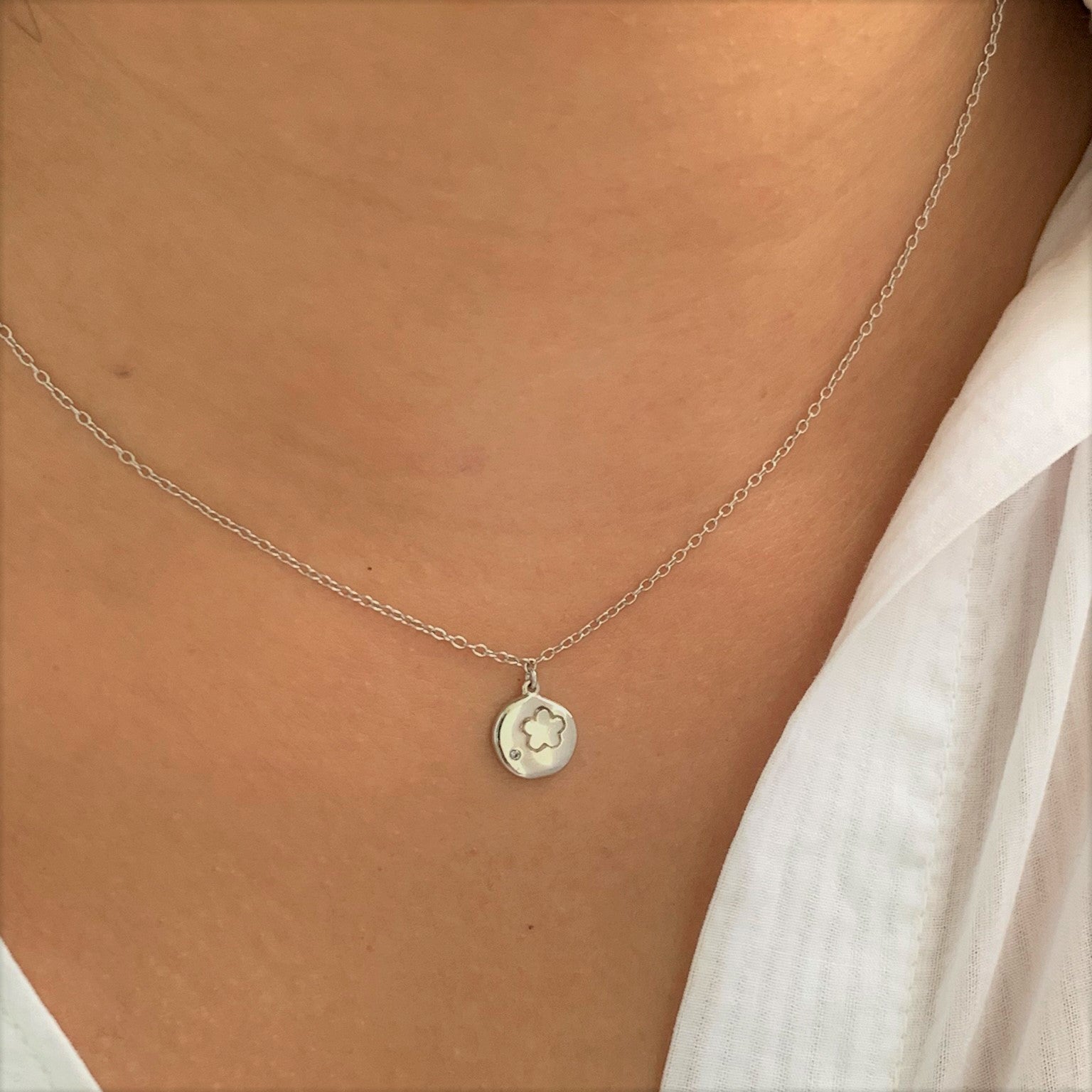 Flower Coin Silver Necklace