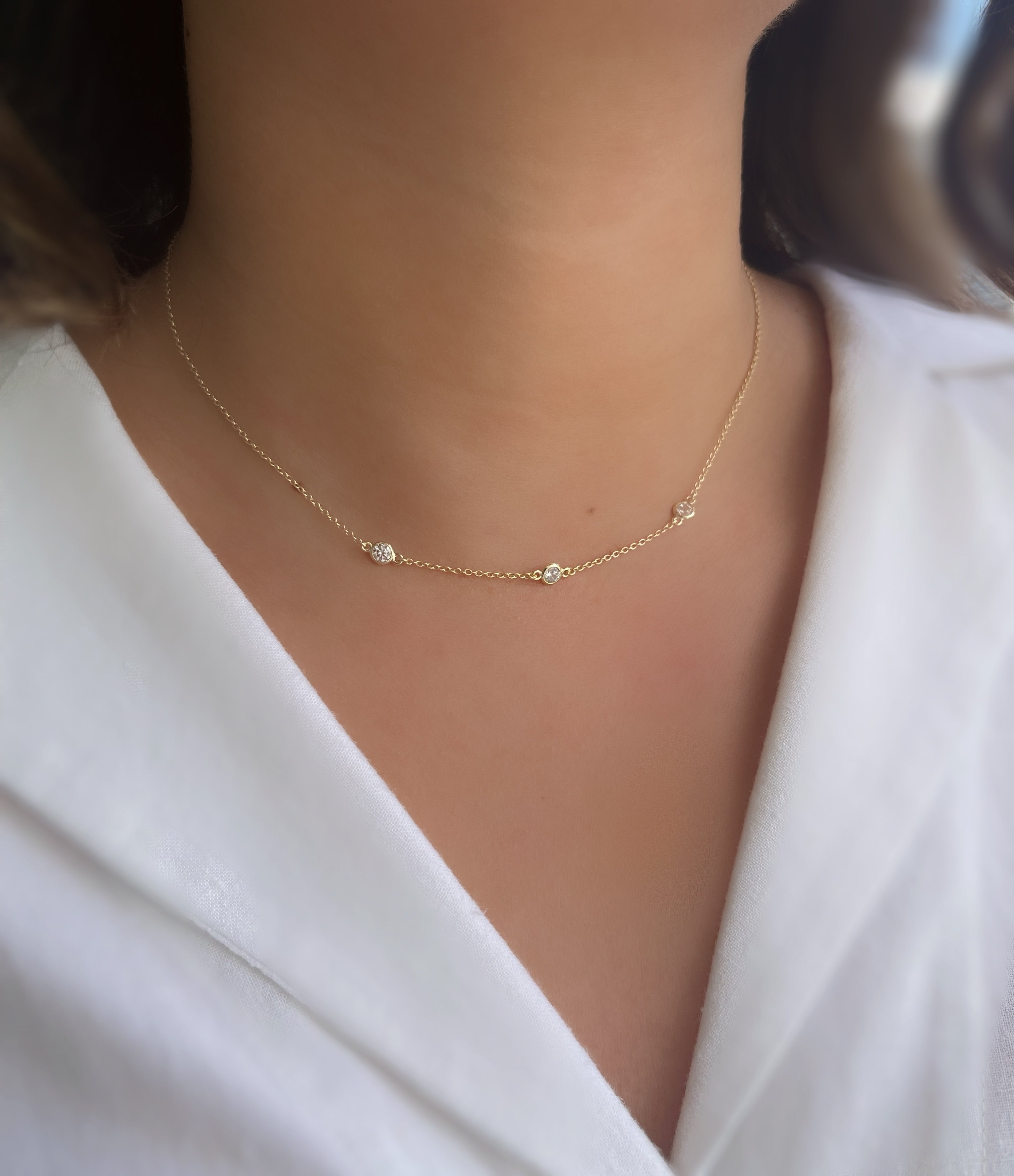 Trio Drop Zirconia Necklace