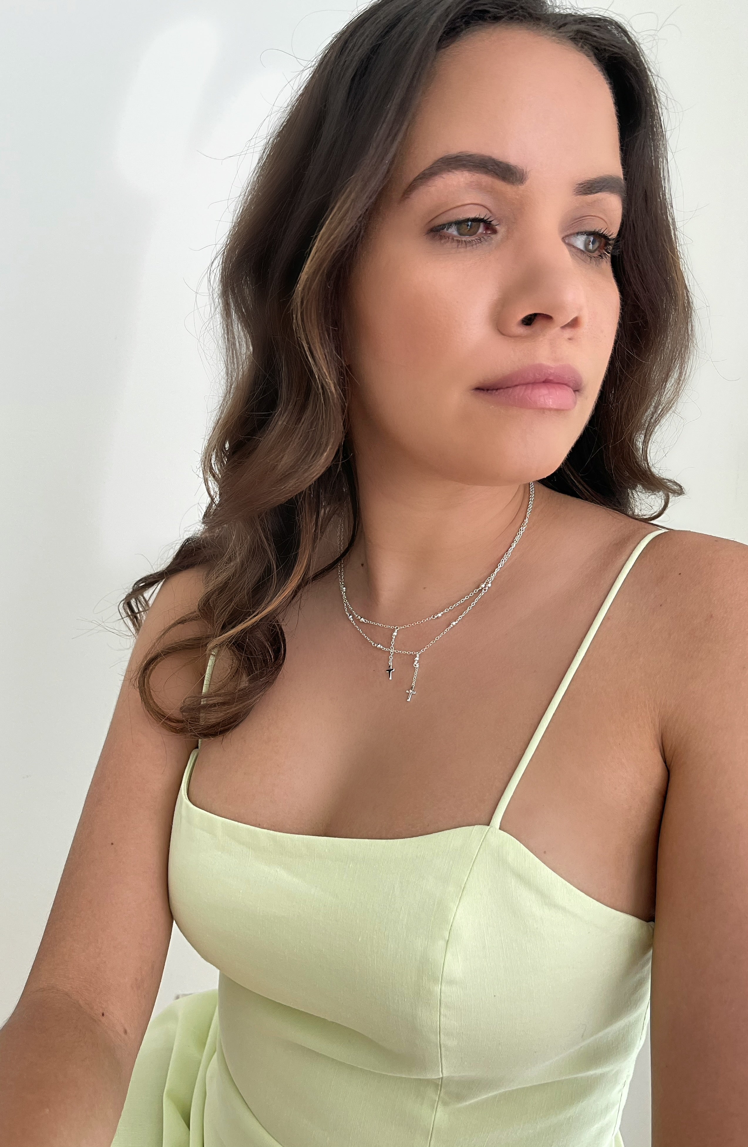 Bellaboho Rosary Cross Silver Necklace